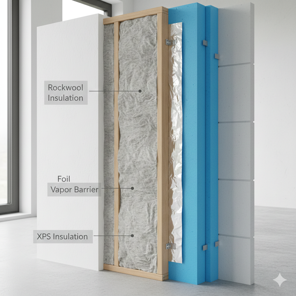 insulation layers rockwool foil xps